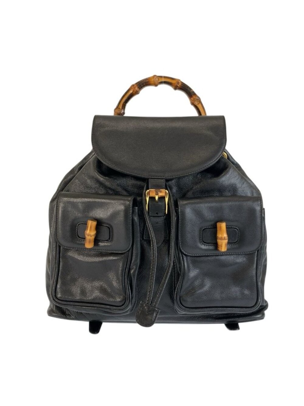 Gucci Bamboo Black Gold Leather Backpack